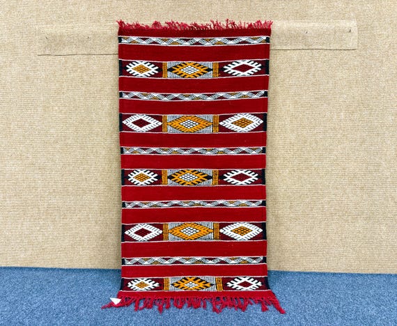 Moroccan Rug 2x4 ft – Handmade Flatweave Wool Carpet –Geometric Kilim Rug – Moroccan Home Decor – Boho Small Area Rug
