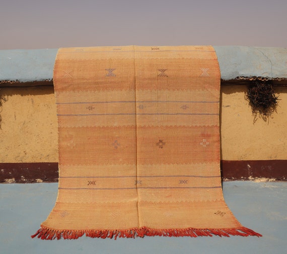 VINTAGE MOROCCAN RUG - berber cactus silk rug, handmade rug 3x5, flat weave rug, boujad rug boho vintage