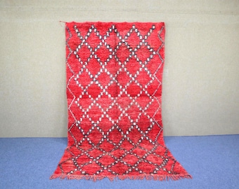 Red Vintage Moroccan Rug 5x9 - Handmade Wool Area Rug - Colorful Moroccan Rug - Unique Berber Rug - Boho Living Room Rug