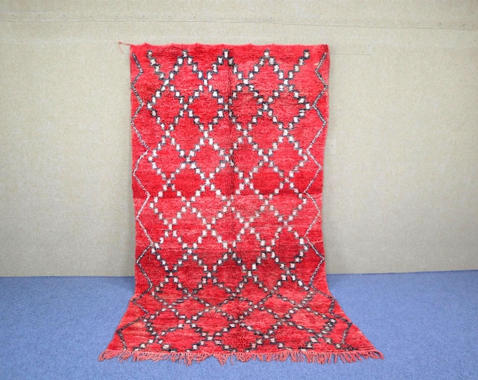 Authentic Red Area rug 5x9 - Handmade Wool Area Rug - Colorful Moroccan Rug - Unique Berber Rug - Boho Living Room Rug