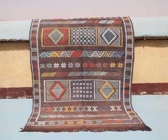 Beautiful cactus silk rug moroccan handmade rug, 3x5 rug, black berber rug, flatweave rug, boho rug, sabra rug