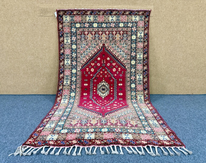 Luxury Moroccan Rug 4x7 – Unique Designs Rug – Karastan Inspired Pattern– Handmade Berber Rug – Premium Wool Quality Rug – HomeDecor