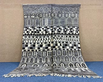 Moroccan Rug Beni Mrirt 9x7 ft | Plush Wool Handmade Rug | Modern Berber Carpet | Boho Living Room Rug |Thick Area Rug  |Moroccan Home Decor