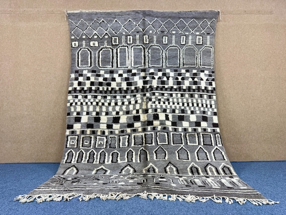Moroccan Rug Beni Mrirt 9x7 ft | Plush Wool Handmade Rug | Modern Berber Carpet | Boho Living Room Rug |Thick Area Rug  |Moroccan Home Decor
