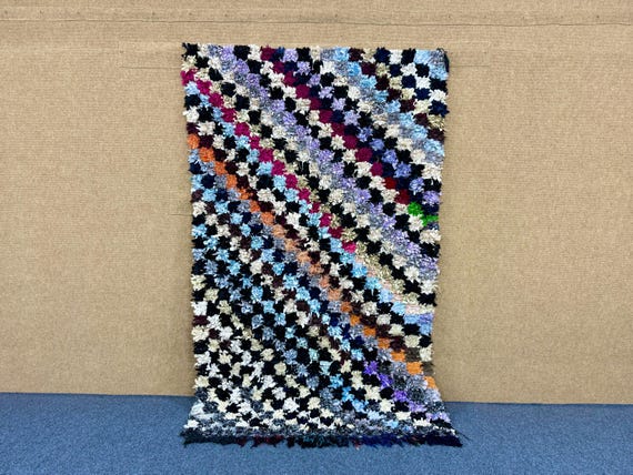 Boucherouite rinbow Rug 5x7 - Handwoven Tribal Carpet – Eco-Friendly Boho Carpet– Upcycled Textile Rug – Boho Decore Rug