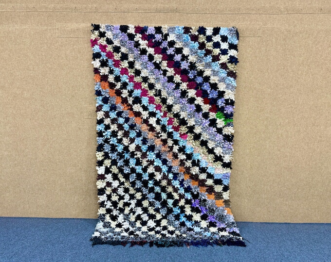 Boucherouite rinbow Rug 5x7 - Handwoven Tribal Carpet – Eco-Friendly Boho Carpet– Upcycled Textile Rug – Boho Decore Rug