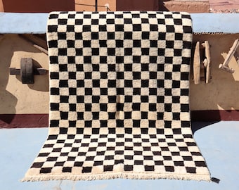 Hand-Knotted Checkered Board Rug - Custom Size Moroccan Rug - Handmade Berber Rug - Living Room Area Rug