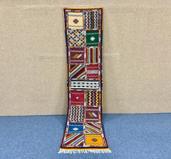 Moroccan Glaoui Runner 2x9 ft – Handmade Wool Rug-Handcrafted Tribal Hallway Rug Vintage Style Flatweave Hallway Rug – Wool Boho Runner
