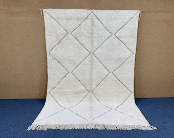 Authentic Moroccan Beni Ourain 7x10 Wool Carpet | Hand-Knotted Berber Rug | Minimalist Boho Area Rug | Handmade Moroccan rug Beni Ourain rug