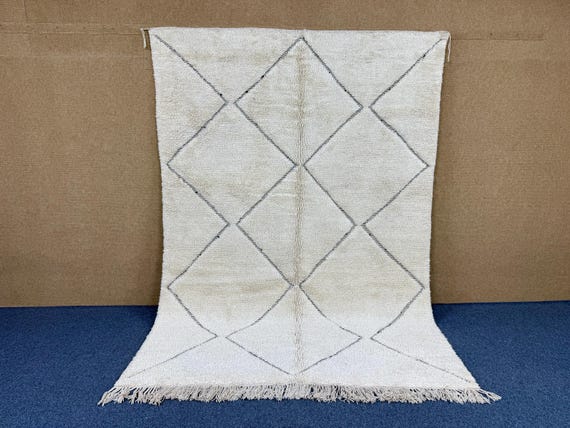 Authentic Moroccan Beni Ourain 7x10 Wool Carpet | Hand-Knotted Berber Rug | Minimalist Boho Area Rug | Handmade Moroccan rug Beni Ourain rug