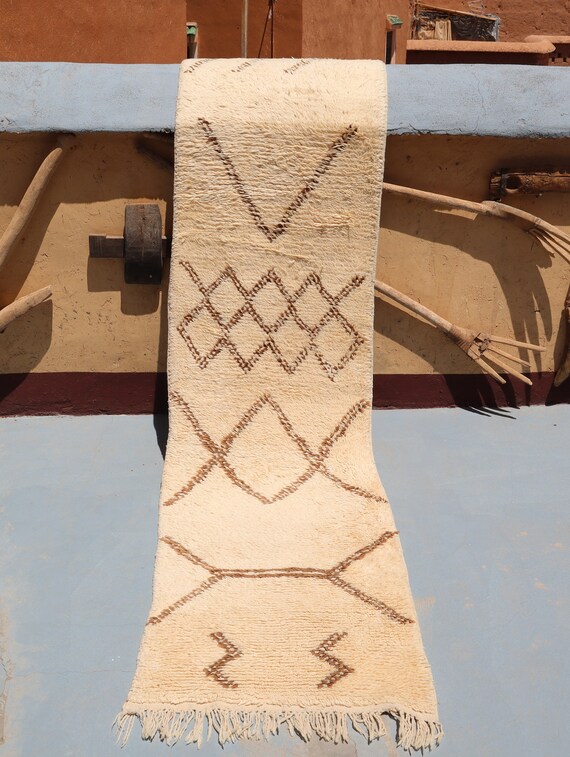 Minimalist Moroccan Berber Runner, 2x13 Runner Rug, beni ourain rug runner, Boho Decor rug, Hallway Rug