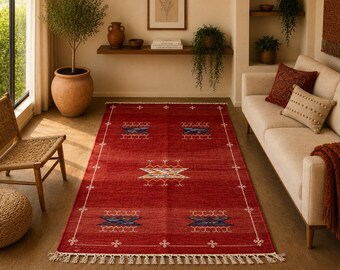 Moroccan Kilim Rug – Handmade Moroccan Flatweave Wool Carpet – Traditional Kilim Rug –Natural Wool Living Room Rug – eco-friendly Rug