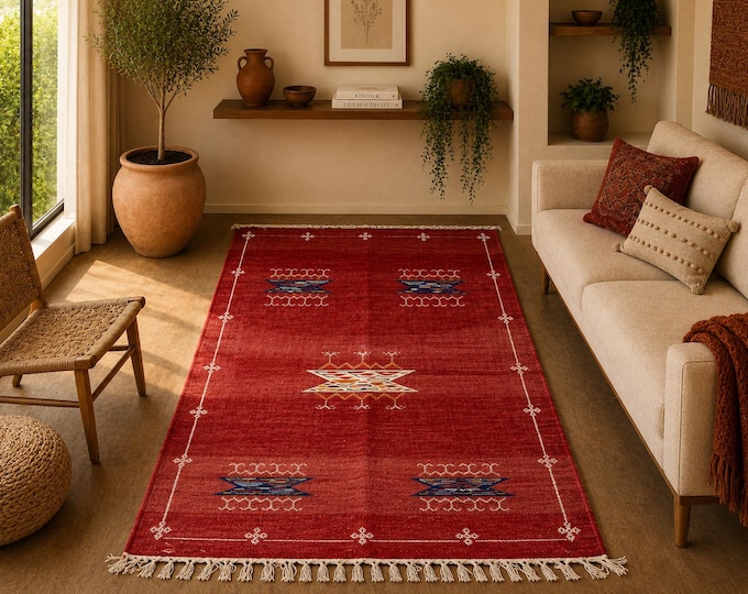 Moroccan Kilim Rug – Handmade Moroccan Flatweave Wool Carpet – Traditional Kilim Rug –Natural Wool Living Room Rug – eco-friendly Rug