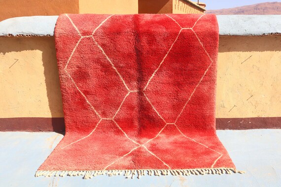 Amazing Red Moroccan rug, beni ouarain red rug, 5x8 rug, high quality rug, hand hooked wool rug, vibrant rug