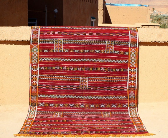 Vintage Kilim 6x9 Feet - Moroccan area rug  - Brown Moroccan Rug - Flat Weave Carpet - 6 x 9 Feet