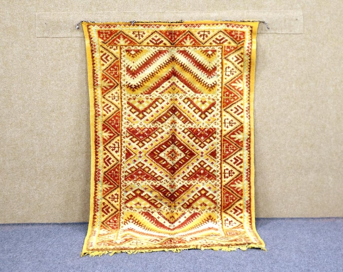 Yellow Moroccan Rug 3x5 - Handwoven Taznakht Rug - Irregular Berber Rug - Small Moroccan Rug - Tribal Boho Rug
