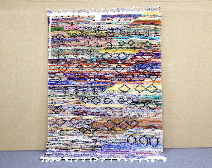 Colorful Beni Ourain Rug 5x7 - Handwoven Moroccan Rug - Berber Rug For Living Room - High pile Rug - Vibrant Boho Rug