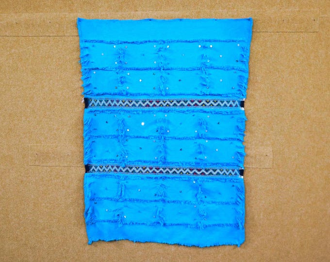 Minimalist Moroccan Rug 3x4 - Blue Berber Rug - Flat Weave Rug - Small Handwoven Moroccan Rug - Boho Rug