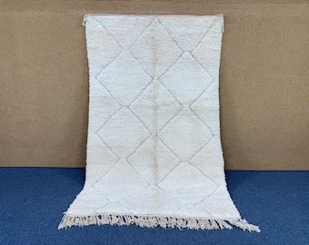 Plush Wool Beni Ourain Rug 5x8 ft – Moroccan Hand-Knotted Berber Carpet - Soft Cozy Neutral Rug - Modern Berber Design - Minimal Style