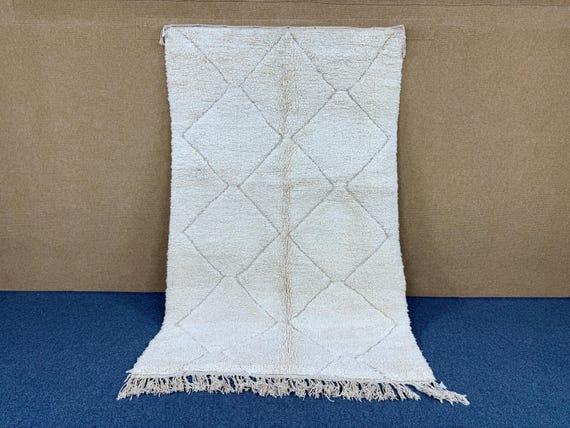 Plush Wool Beni Ourain Rug 5x8 ft – Moroccan Hand-Knotted Berber Carpet - Soft Cozy Neutral Rug - Modern Berber Design - Minimal Style