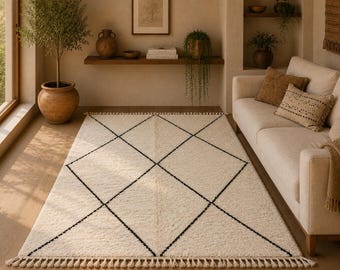 Authentic Beni Ourain Rug 5x8 ft – Handwoven Wool Carpet – Moroccan Living Room Rug – Moroccan Wool Carpet – Modern Minimalist Carpet