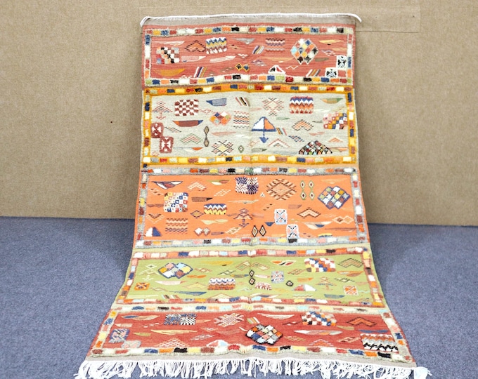 Vibrant Moroccan Rug 3x7 - Handwoven Glaoui Rug - Berber Rug For Living Room - Unique Mixed Weave Rug - Tribal Boho Rug