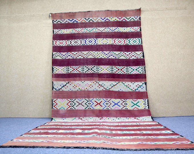 Vintage Flat weave Moroccan Rug 6x12 - Handwoven Berber Rug For Living Room - Large Moroccan Rug - Striped Rug