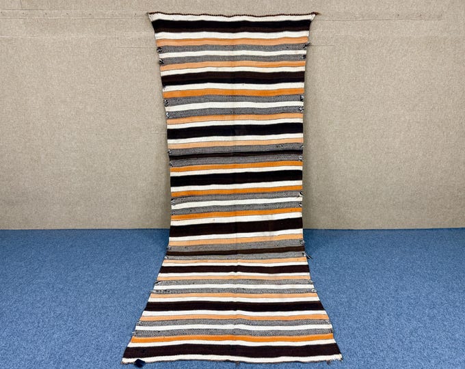 Moroccan Flatweave Rug 4x11 - Handwoven  Berber Rug - Striped Kilim Rug - Vibrant Boho Area Rug - Vintage Runner Rug