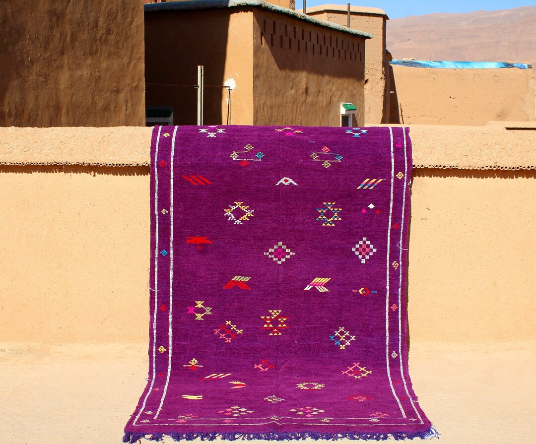 Purple Moroccan Rug 5x8 Rug Flatweave Rug Purple Retro Etsy