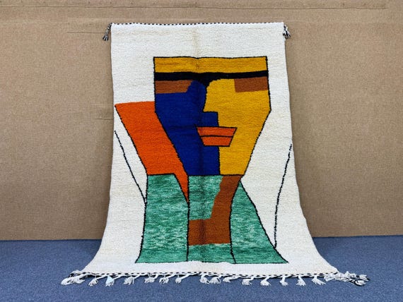 Unique Azilal Berber Rug 5x8 ft – Handmade Azilal Rug – Luxury Berber Wool Floor Covering – Traditionally Rugs – Colored Area Rug