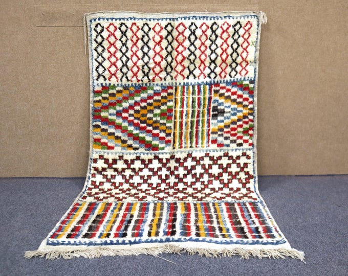 Colorful Moroccan Rug 4x6 - Beni Ourain Rug - Handwoven Berber Rug - Soft High Pile Rug For Living Room - Tribal Boho Rug