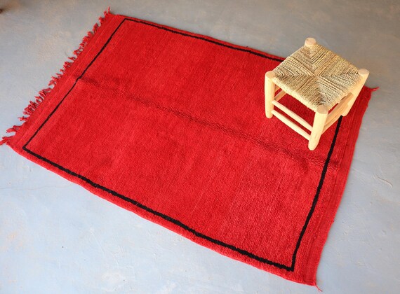 Minimalist Red Berber Rug 3x5, deep red rug, 3x5 rug, beni ourain rug, thick rug, high quality rug, red moroccan rug, living room rug
