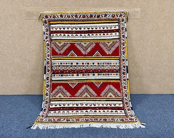 Moroccan Glaoui Rug 3x5 ft– Handwoven Wool Tribal Carpet – Glaoui Style – Authentic Berber Moroccan Rug –Flatweave with Embroidery Rug