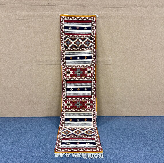 Glaoui Runner Rug 2x 9 ft – Handmade Moroccan Wool Rug – Long Berber Hallway Flatweave – Tribal Boho Hallway Decor – Long Entryway Rug