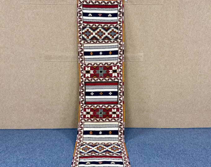 Glaoui Runner Rug 2x9 ft – Handmade Moroccan Wool Rug – Long Berber Hallway Flatweave – Tribal Boho Hallway Decor – Long Entryway Rug