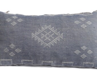 Gray Handmade Cactus Silk Pillow-Moroccan Pillowcase-Soft Pillow Cover-Sabra Pillow-Ethnic Throw Pillow-Floor Pouf