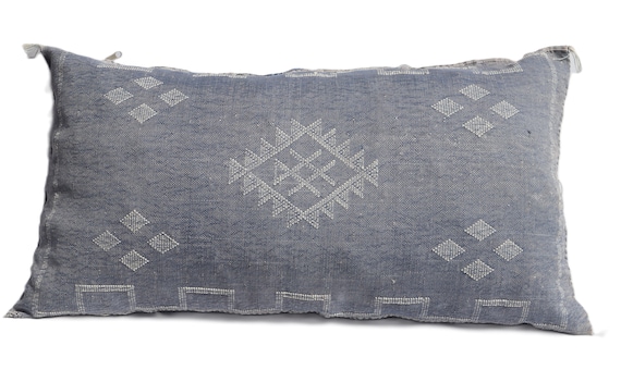 Gray Handmade Cactus Silk Pillow-Moroccan Pillowcase-Soft Pillow Cover-Sabra Pillow-Ethnic Throw Pillow-Floor Pouf