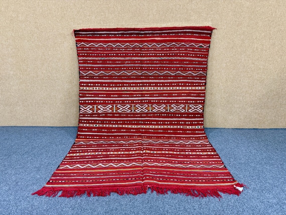 Authentic Moroccan Kilim Rug 5x7 ft– Large Boho Wool Flatweave – Artisan Made Berber Carpet – Living Room Rug– Modern Rug– Free Shipping
