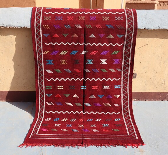 TRADITIONAL BERBER MOROCCAN 4x8 rug, handmade rug, flat weave kilim rug, azilal boujad berber rug