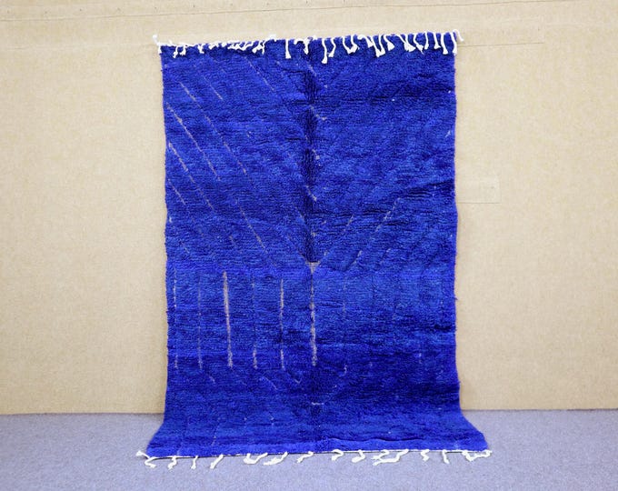 Blue Moroccan Rug 5x8 - Handwoven Beni Ourain Rug - Berber Rug For Living Room - Soft Plush Rug - Natural Wool Area Rug