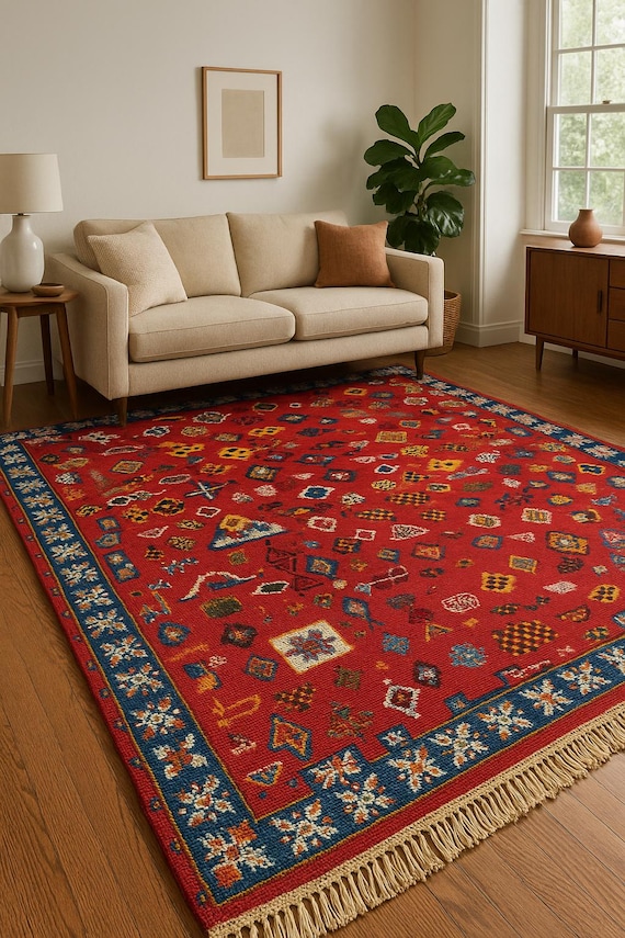 Minimalist Red Moroccan rug - berber area rug custom Red Moroccan rug - Red kilim rug - Flatweave rug - Moroccan Red rug Free Shipping