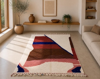 Authentic Berber rug 5x8, Moroccan Wool Tribal Art Carpet, Handwoven Colorful Abstract Area Rug, Modern Boho Living Room Statement