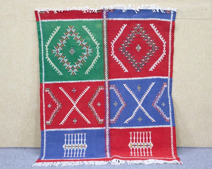 Unique Moroccan Akhnif Rug 3x4 - Handwoven Berber Rug - Moroccan Flat Weave Rug - Colorful Akhnif Rug - Natural Wool Area Rug