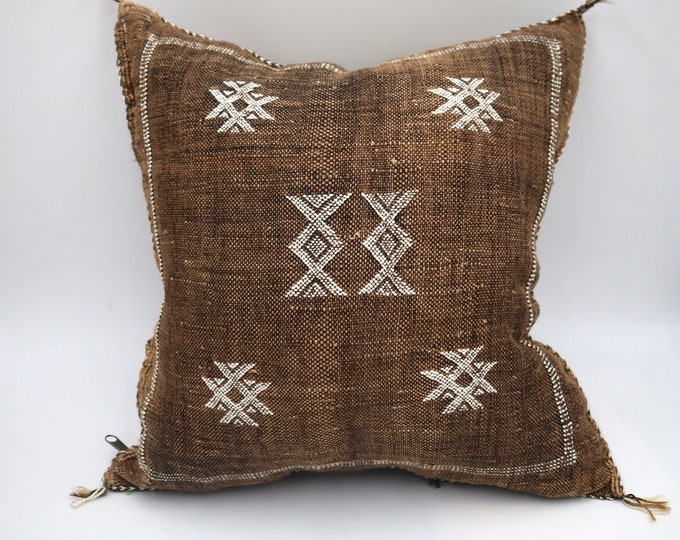 Browne Handmade Cactus Silk Pillow -18x18 Moroccan Pillowcase-Soft Pillow Cover-Moroccan Traditional Silk Pillowcase