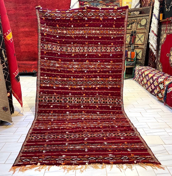 Gorgeous vintage rug 5x11 feet - kilim rug - red kilim - handmade rug - berber rug - Zamoury Kilim Moroccan area rug - 11.2 x 5.6 Feet