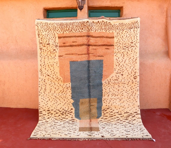 Hand Knotted Beni Ourain Rug - 6x8 rug - Exclusive Moroccan Wool Rug - Boho Living Room Area Rug - Handmade