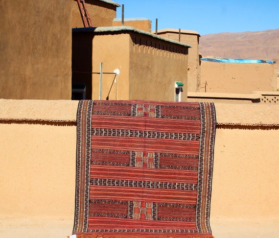 AUTHENTIC ORIGINAL KILIM rug, 5x7 Moroccan area handmade red beni mguild rug, nomad rug, beni mrirt rug