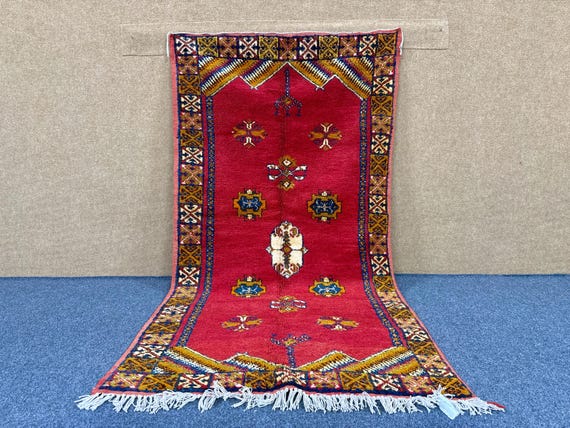Red Berber Rug 3x6 ft – Handmade Moroccan Rug – Bohemian Living Room Rug – Boho Home Décor – Free Shipping