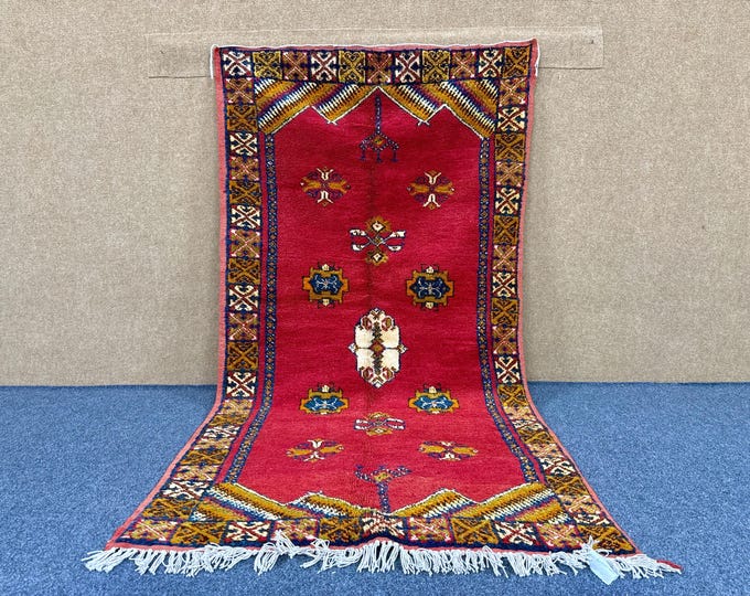 Red Berber Rug 3x6 ft – Handmade Moroccan Rug – Bohemian Living Room Rug – Boho Home Décor – Free Shipping