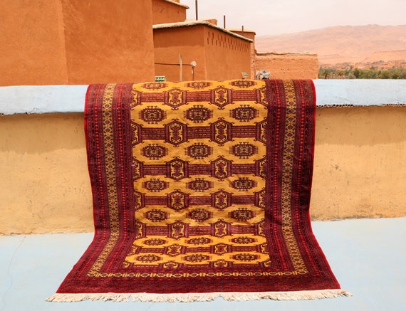 Vintage area rug 9 x 6.2 Feet - Floral Rug - berber rug - boho rug - hand knotted rug - 6x9 rug moroccan - Gabbeh rug - bokhara carpet